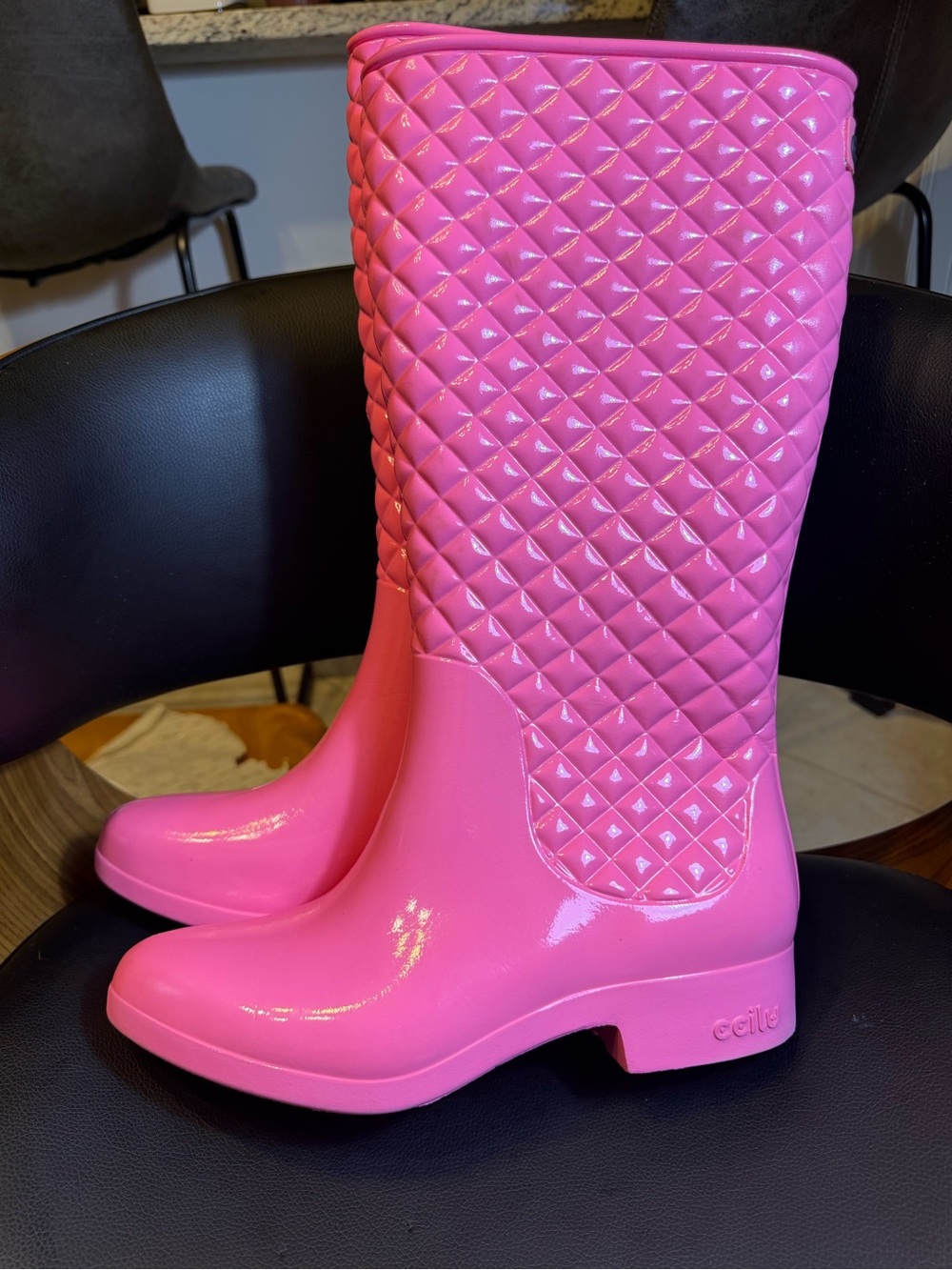 Ccilu Quilted Equestrian Welly Diagonal Drift Rain Boots Barbie Pink Size 10